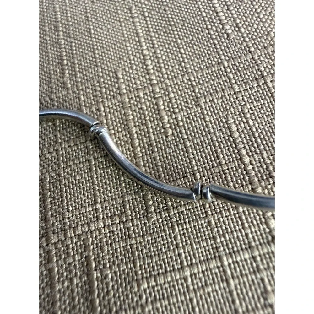 Sterling Silver Wavy Bar Chain Necklace With Square 925 Pendant Stunning Unique